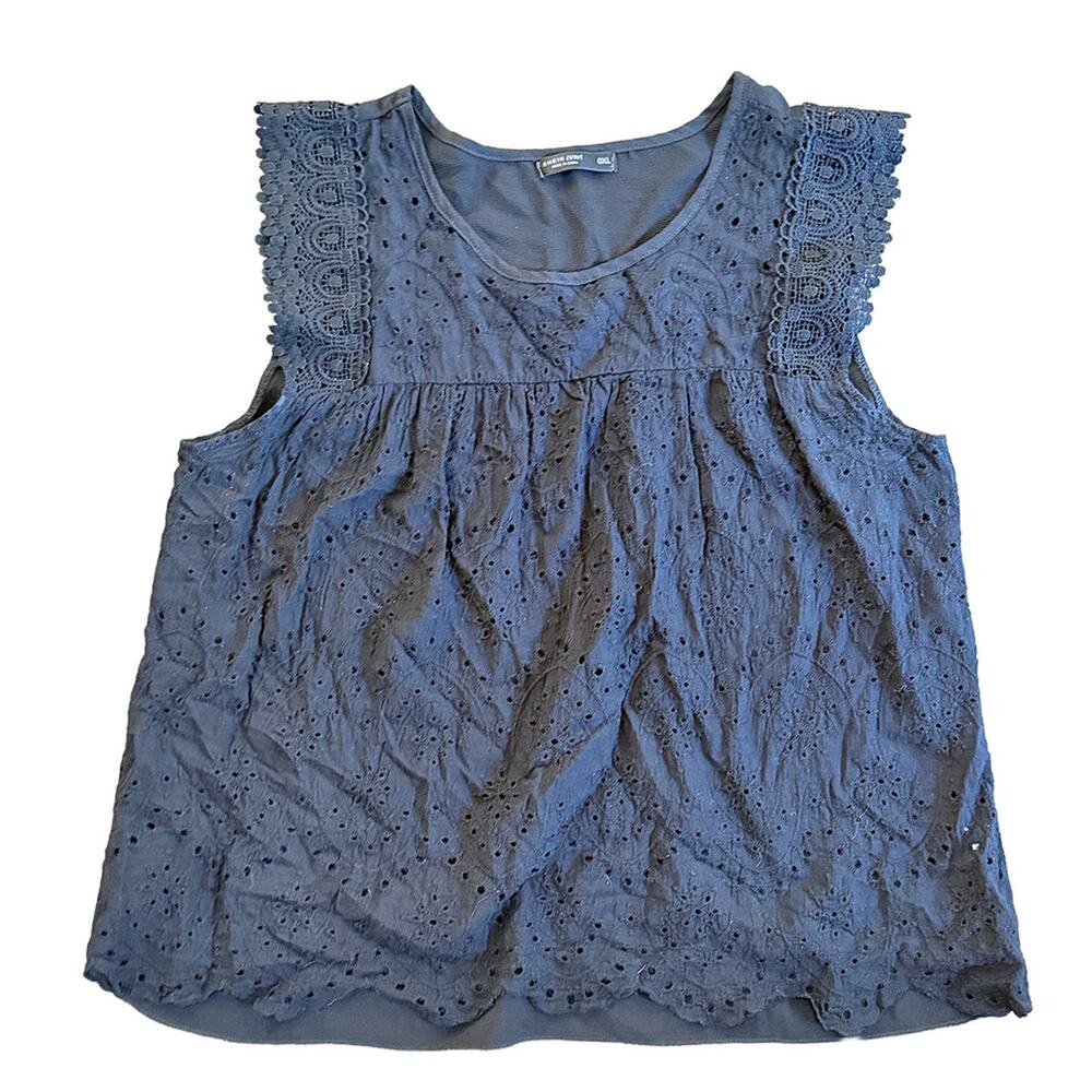 black eyelet blouse top XXLarge curve plus 1X plus size tops Grunge Emo Chic